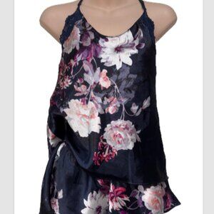 Lilac & London Camisole Racerback Short SET Lounge Nighty 2 Pc Floral Navy Blue